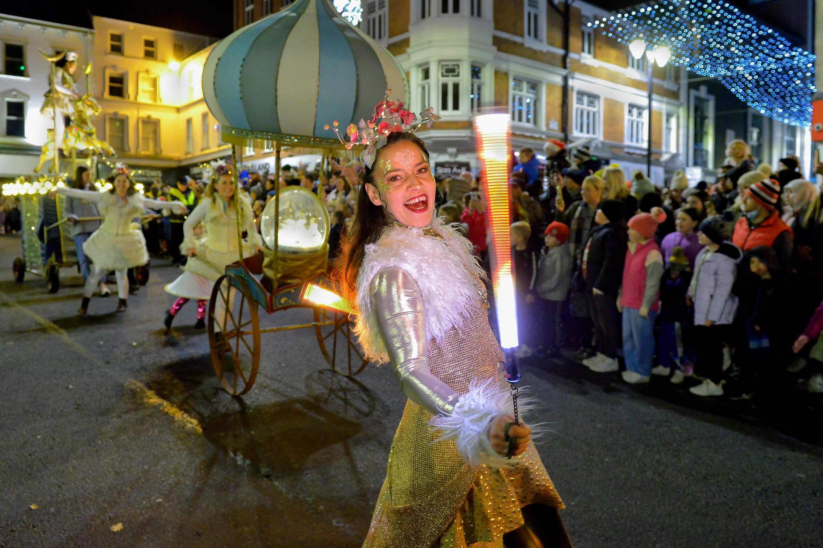 The colourful Derry Christmas Lights parade passes through The Diamond on Sunday evening last. Photo: George Sweeney.  DER2147GS – 001