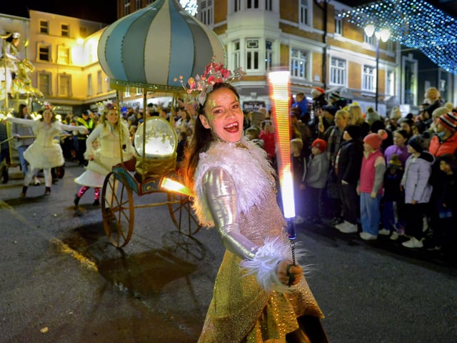 The colourful Derry Christmas Lights parade passes through The Diamond on Sunday evening last. Photo: George Sweeney.  DER2147GS – 001