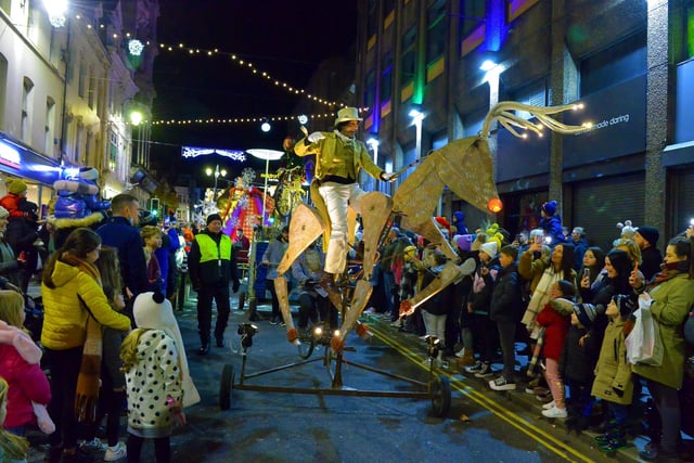The colourful Derry Christmas Lights parade makes its way along Ferryquay Street on Sunday evening last. Photo: George Sweeney.  DER2147GS – 004