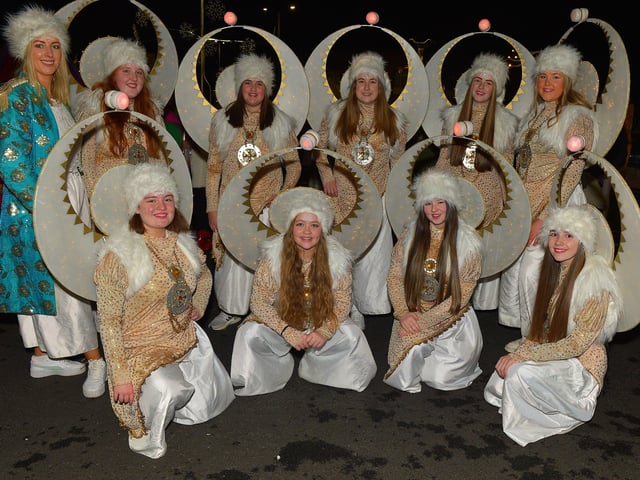 The 'Moons' from Studio 2 took part in the Derry Christmas Lights parade on Sunday evening last. Photo: George Sweeney.  DER2147GS – 010