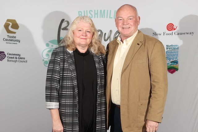â€“ Michelle Shirlow  MBE and Alex Keightley. Michelle Shirlow MBE, CEO of Food NI attended the evening to lend her support to the Bushmills Banquet and launch of Slow Food Causeway.
