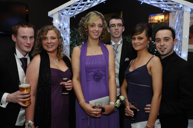 PIctured at Foyle and Londonderry College's annual Formal in the City Hotel are, Alastair McClelland, Rebecca Caldwell, Rachel Kane, Mark Fleming, Claire Ramsey and John Buchanan. Picture Martin McKeown. Inpresspics.com. 26.11.10