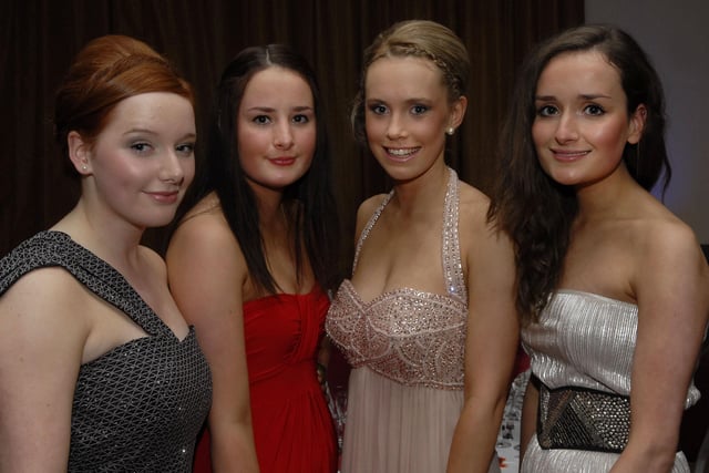 Kate Robinson, Ruth Babington, Rachael Adair and Molly Babington pictured at the Foyle and Londonderry College formal in the City Hotel on Friday night. INLS4810-128KM