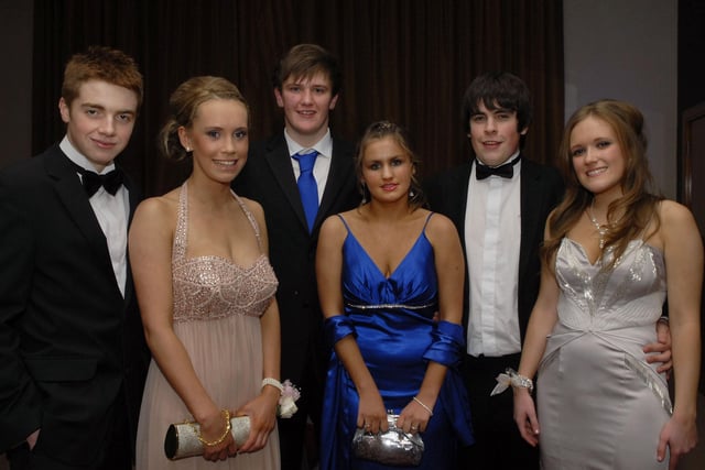 Enjoying the Foyle and Londonderry College formal in the City Hotel were, from left, Peter McMichael, Rachael Adair, Matthew Doak, Aimee Doherty, Jordan McClay and Joanne Pearson. INLS4810-129KM