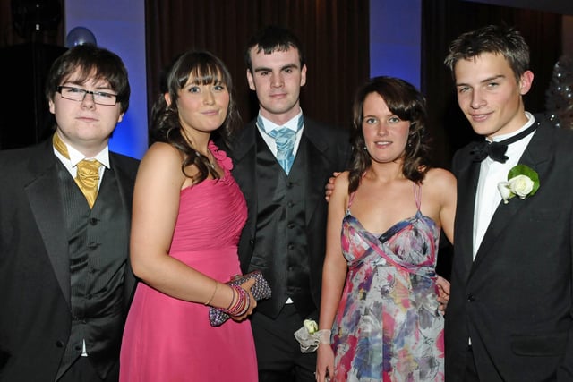 PIctured at Foyle and Londonderry College's annual Formal in the City Hotel are, Jerome Reynolds, Caroline Gilliland, David Connolly, Fergus McCallion and Amanda Mitchell.  Picture Martin McKeown. Inpresspics.com. 26.11.10