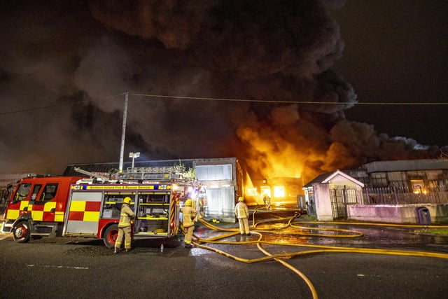 22/11/21 McAuley Multimedia.. Firefighters tackle a major blaze in a factory complex on the Ballymena Road in Ballymoney Co Antrim..Pic Steven McAuley/McAuley Multimedia