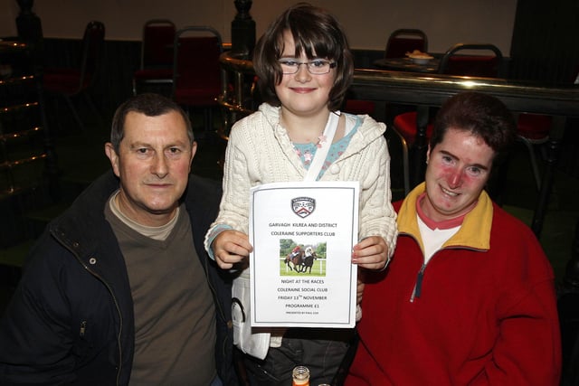 William, Rebecca and Maria Bradley enjoying the Garvagh, Kilrea and District Coleraine Supporters Club Night at the Races in Coleraine Social Club on Friday. CR47-PL