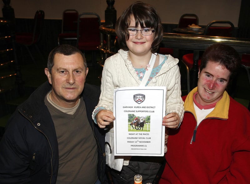 William, Rebecca and Maria Bradley enjoying the Garvagh, Kilrea and District Coleraine Supporters Club Night at the Races in Coleraine Social Club on Friday. CR47-PL