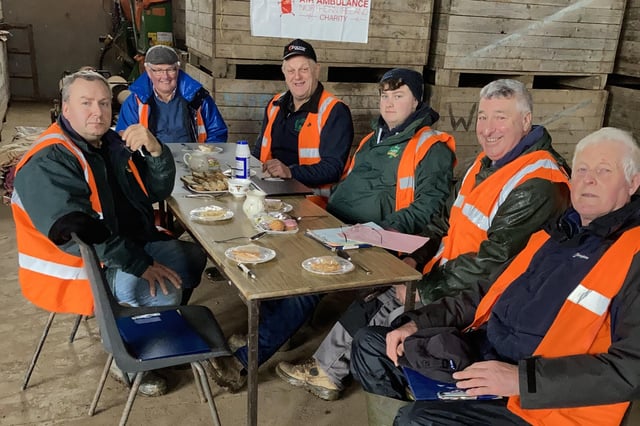 Dan Donnelly, ROI, George Huey, Ronald Coulter BEM, DJ Donnelly, ROI, Tom Donnelly, ROI and William Hood at the recent match at Aghalee held by the Hillsborough Ploughing Society