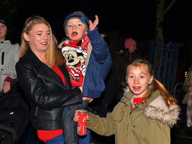 Waiting for Santa at Christmas tree lights witch on in Moville on Sunday evening last. Photo: George Sweeney. DER2148GS – 004