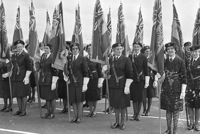 The Colour Party from the Women’s branch of the British Royal Legion pictured during the opening ceremony of Bennet House, the new ex-Servicemen’s holiday home in Portrush, which was officially opened in September 1981. Picture: News Letter archives