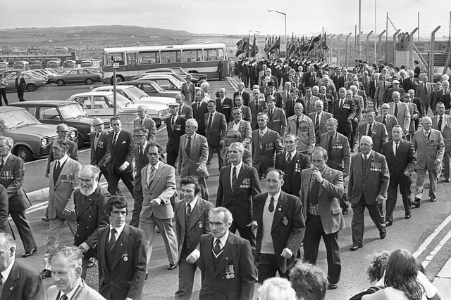 Members march off from Portrush car park during the opening ceremony of Bennet House, the new ex-Servicemen’s holiday home in Portrush, which was officially opened in September 1981. Picture: News Letter archives