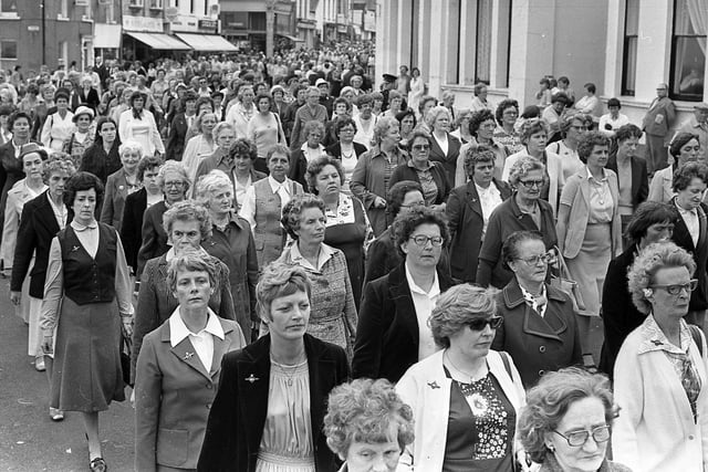 There was a massive turnout out in September 1981 by members of the Women’s Section of the British Legion on parade in Portrush in September 1981. Picture: News Letter archives