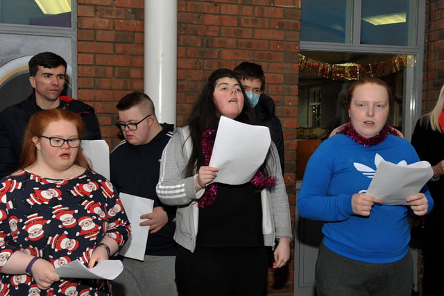 Young adults from the  Liberty Consortium HUB choir at Northside Village Centre, singing Christmas carols, at the centre, on Wednesday morning last. DER2148GS – 014