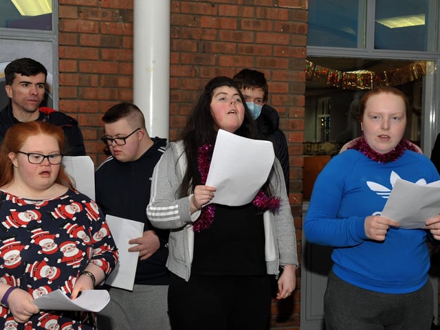 Young adults from the Liberty Consortium HUB choir at Northside Village Centre, singing Christmas carols, at the centre, on Wednesday morning last. DER2148GS – 014