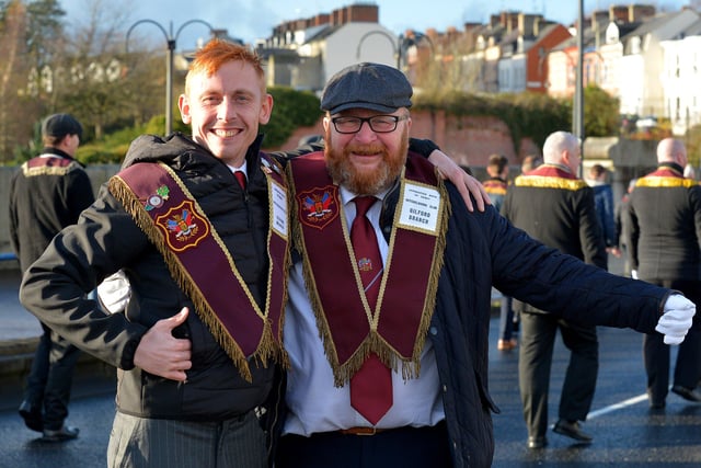 Members of the ABOD Mitchelburne Club Gilford Branch at the Apprentice Boys of Derry Annual Shutting of the Gates Parade held in Londonderry on Saturday last. Photo: George Sweeney