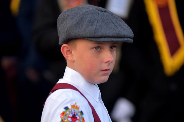 A young bandsman from the Shankill Old Boys Band at the Apprentice Boys of Derry Annual Shutting of the Gates Parade held in Londonderry on Saturday last. Photo: George Sweeney