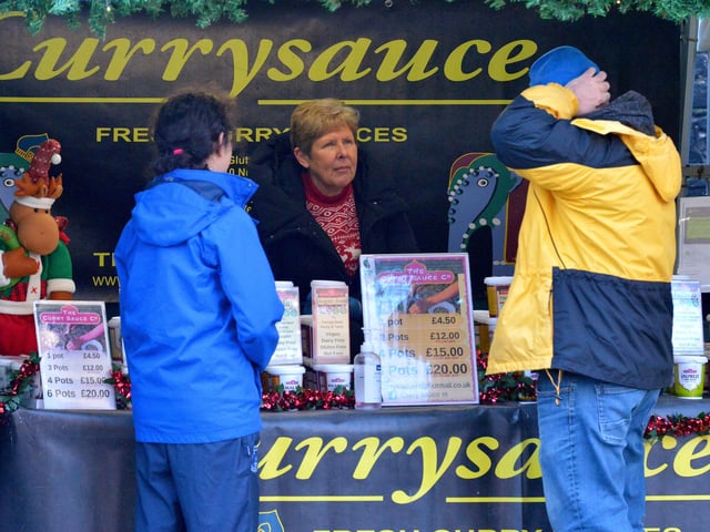 One of the many food stalls at the Christmas Market in Guildhall Square on Saturday afternoon last. Photo: George Sweeney.  DER2148GS – 050