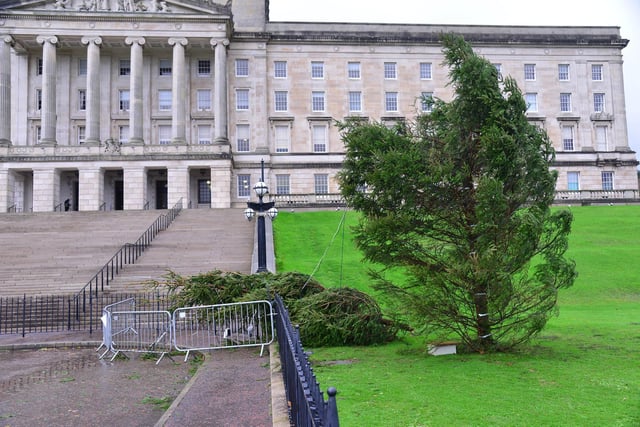 At Stormont the strong winds broke off the top of the Christmas tree.