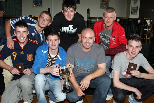 Some of the Mosside team winners of the LMA Knockout Cup pictured at the LMA presentation in the Coleraine FC Social Club on Saturday. CR29-PL