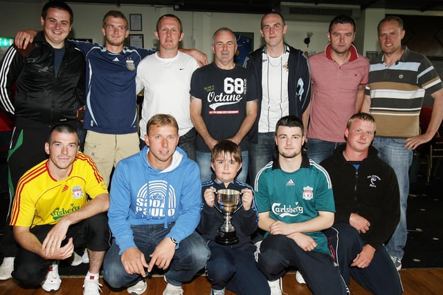 Joey's Bar team winners of the LMA League Cup pictured at the LMA presentation in the Coleraine FC Social Club on Saturday. CR29-PL