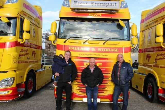 Fegan Transport drivers supported the tractor run at Fane Valley. Pictured are Liam Fegan,  Alan Davidson and Ian Trainor