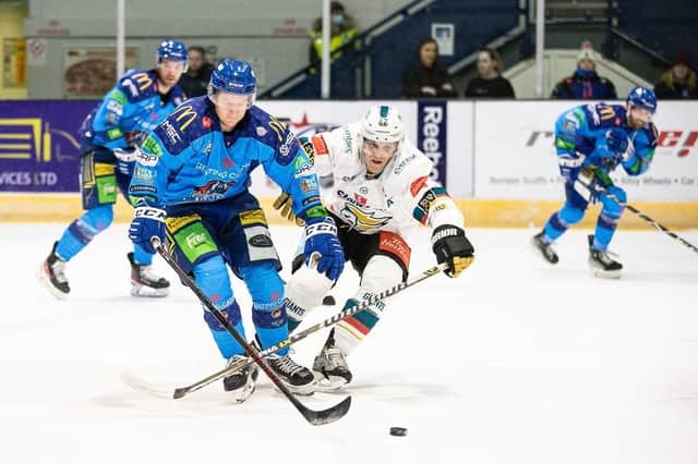 Action from the Belfast Giants' 3-2 defeat by the Coventry Blaze in the Challenge Cup quarter final first leg. Picture: Scott Wiggins