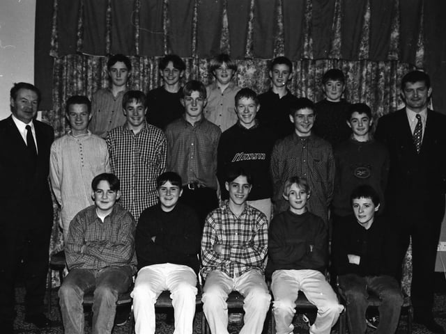 Members of the Buncrana U-14 team, winners of the Inishowen Championship and runners-up in the Donegal U-14 ‘A’ final pictured with Donegal manager PJ McGowan and club manager Sean Clerkin at the club’s annual dinner.