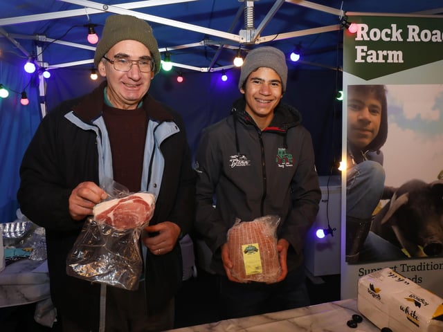 Alex supporting his son and local schoolboy Nicholas Dennison (Lisburn) with his business venture Rock Road Farm