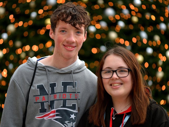 Cameron Gillespie and Ellie Dazell. Ellie said: "My favourite is When Christmas Comes Around. I really like it and was listening to it just yesterday." Cameron Gillespie said: "I like all the Christmas songs. I have them on every day. I’ve a new playlist made and all." Photo: George Sweeney. DER2149GS – 032