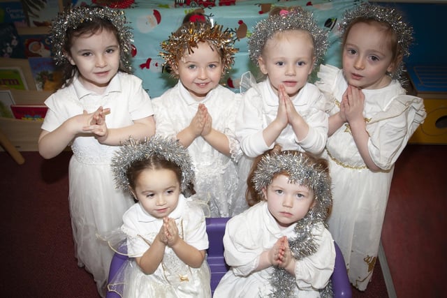 The Heavenly Angels from the Long Tower PS Nursery pictured during Thursdayâ€TMs Nativity - Back from left, Freya Gallagher, Annie Doherty, Eily Quinn and Evie McGlinchey. At front are Bonnie McBrearty and Aria Page.