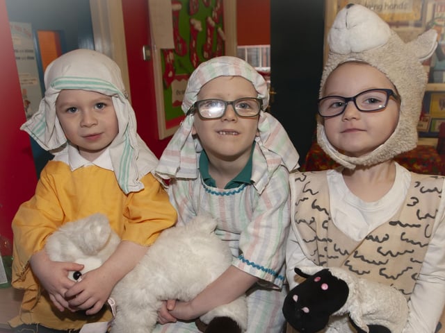 The Inkeeper, shepherd and sheep pictured on Thursday at Long Tower - Ché Kelly, Kyron Lynch and Cara McShane.