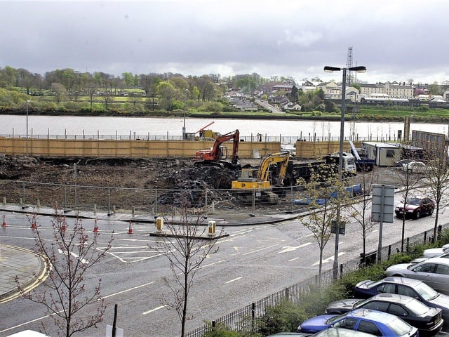 May 2001... The vacant site where the new City Hotel was built overlooking Derry's riverfront.