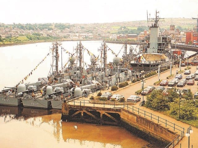 July 2001... Derry's quayside hosts several navy gunboats