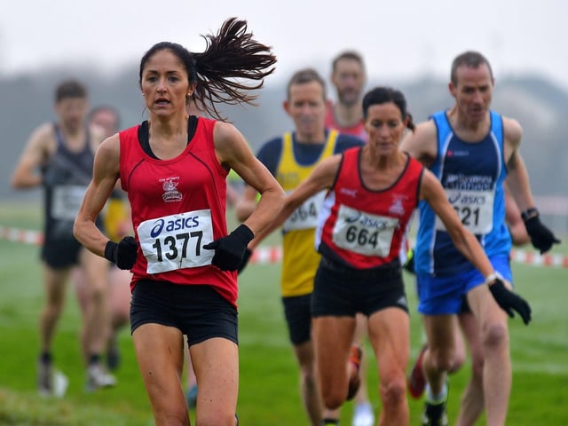 City of Derry Spartan Catherine Whoriskey on her way to winning the women’s 6K at the North West Cross Country meeting at Templemore Sports Complex. Photo: George Sweeney.  DER2150GS – 062