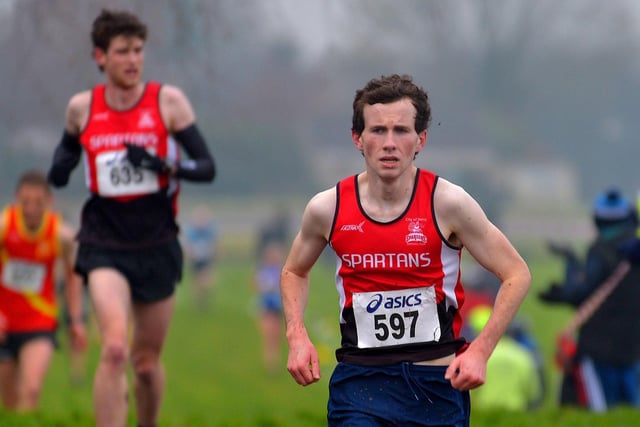 City of Derry Spartan Sean Melarkey takes second place in the men’s 6K at the North West Cross Country at Templemore Sports Complex on Saturday. Photo: George Sweeney.  DER2150GS – 082