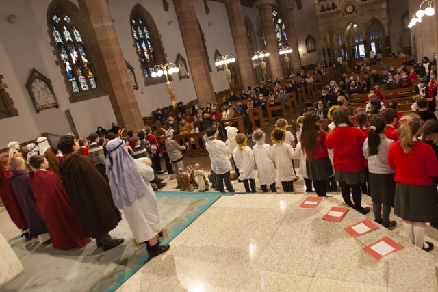 The scene at St. Eugeneâ€TMs Cathedral for St. Eugene's PS Annual Christmas Nativity.