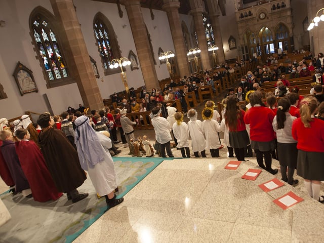 The scene at St. Eugeneâ€TMs Cathedral for St. Eugene's PS Annual Christmas Nativity.