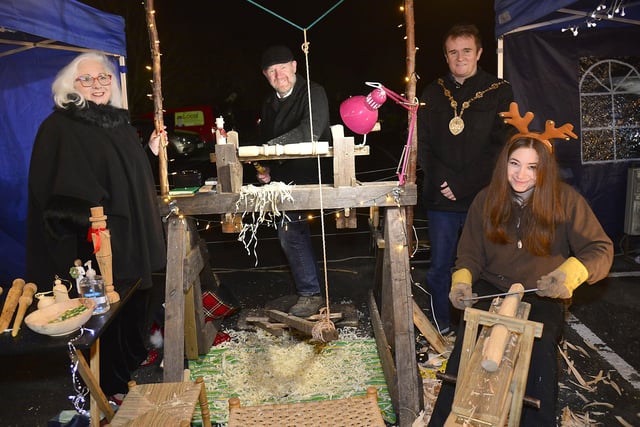 Ciara & Alexey Janes, Badgergate Woodland Crafts, with Mayor of Lisburn & Castlereagh City Council Alderman Stephen Martin and Councillor Hazel Legge, Vice-Chair of LCCC Development Committee