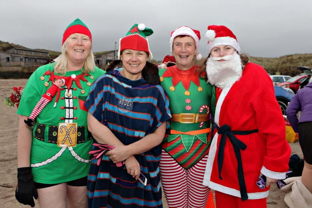 Mags Gourlay, Una Culkin, Maureen Davidson and Aoife Culkin all supporting the Seabirds Christmas Eve dip
