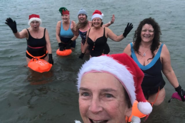 Maureen Davidson captures a 'sea selfie' of some of the Seabirds Bathing Club - Hilary Robinson, Jillian McCarthy, Adele Loughlin, Cecilia McDowell and Jill Bradley