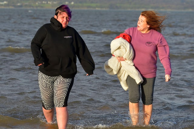 Taking a dip in Lough Swilly at the ARC Fitness New Year’s Day Charity Swim at Lisfannon beach, Inishowen. Photo: George Sweeney.  DER2152GS – 011