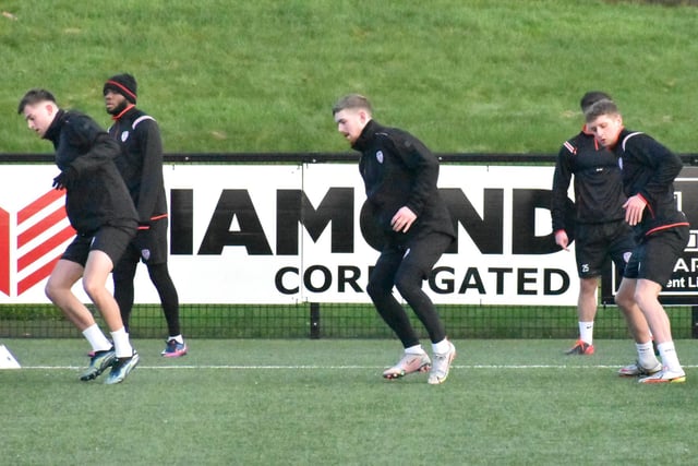 Will Patching, Jamie McGonigle and Ronan Boyce pictured in training at Brandywell as preparations begin for the 2022 season.