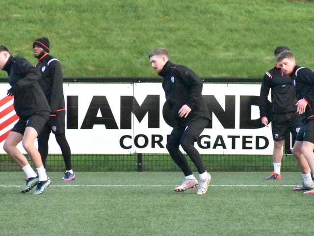 Will Patching, Jamie McGonigle and Ronan Boyce pictured in training at Brandywell as preparations begin for the 2022 season.