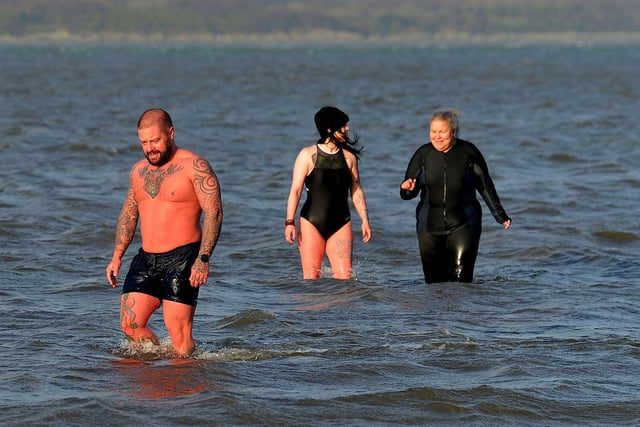 Participants at the ARC Fitness New Year’s Day Charity Swim at Lisfannon beach, Inishowen. Photo: George Sweeney.  DER2152GS – 021