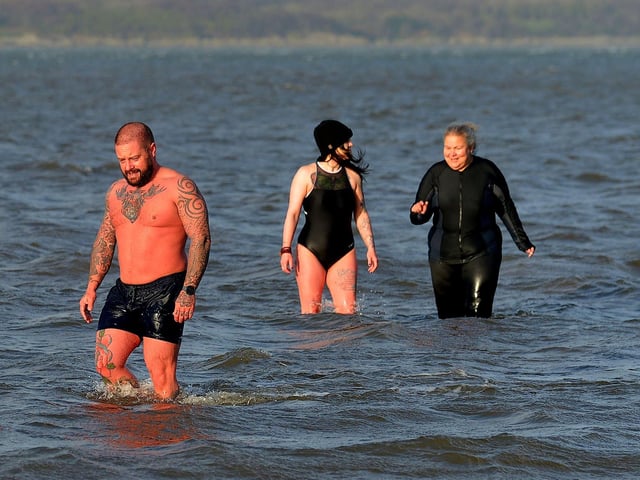 Participants at the ARC Fitness New Year’s Day Charity Swim at Lisfannon beach, Inishowen. Photo: George Sweeney. DER2152GS – 021