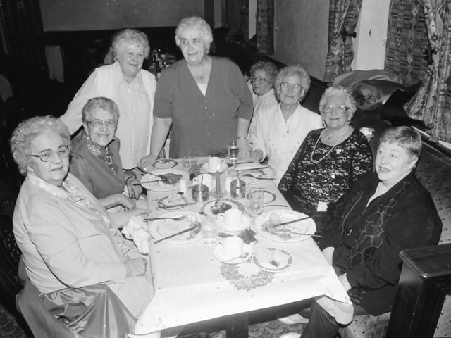 Pictured clockwise, Ellen Curran, Brigid McCallion, Kathleen Bradley, Betty McLaughlin, Annie Burke, Rheline McConnell and Marjorie Scarlett at the Dove House Senior Citizens’ Christmas party in the Delacroix.