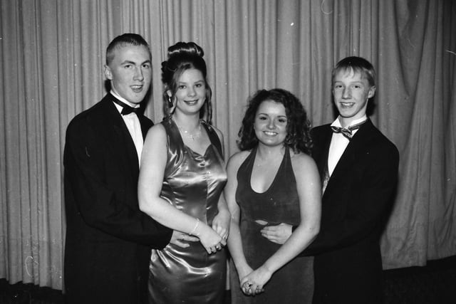 From left, Paul Bratton, Amanda-Jane McCallion, Head Girl, Andrea McCausland and Alan Wright, Head Boy, at the Faughan Valley High School annual formal.