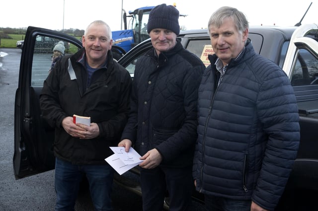 John McAllister Alex McAllister and David Rowe pictured at Mosside Presbyterian Church Tractor run on Saturday to raise funds for the Air Ambulance Northern Ireland. PICTURE KEVIN MCAULEY/MCAULEY MULTIMEDIA