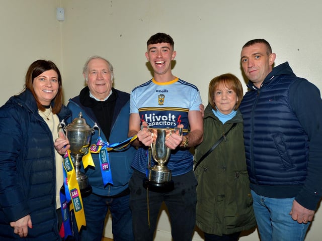 Jason McAleer pictured with family members at Steelstown clubhouse on Sunday evening